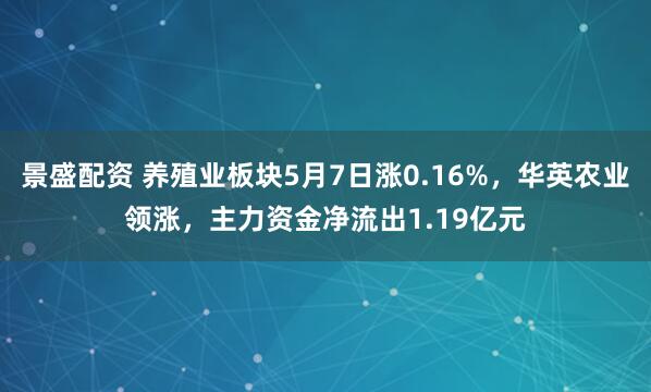 景盛配资 养殖业板块5月7日涨0.16%，华英农业领涨，主力资金净流出1.19亿元