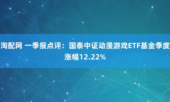 淘配网 一季报点评：国泰中证动漫游戏ETF基金季度涨幅12.22%